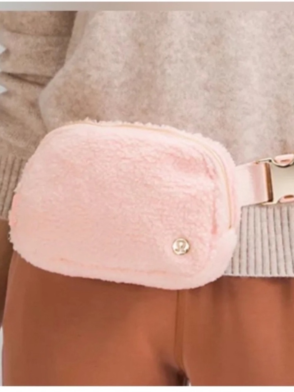 NWOT Lululemon Everywhere Belt Bag 1L Pink Mist Gold Fleece Sherpa Crossbody*@2